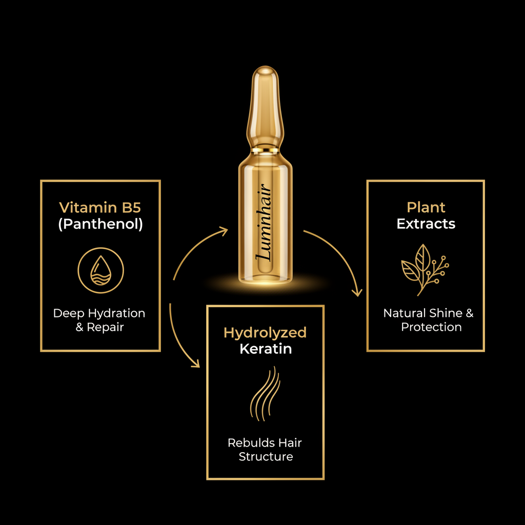 Infographie ingrédients Luminhair fond noir